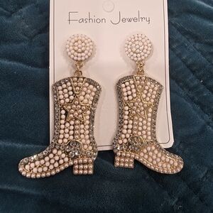 Gold and Cream Boot Earrings